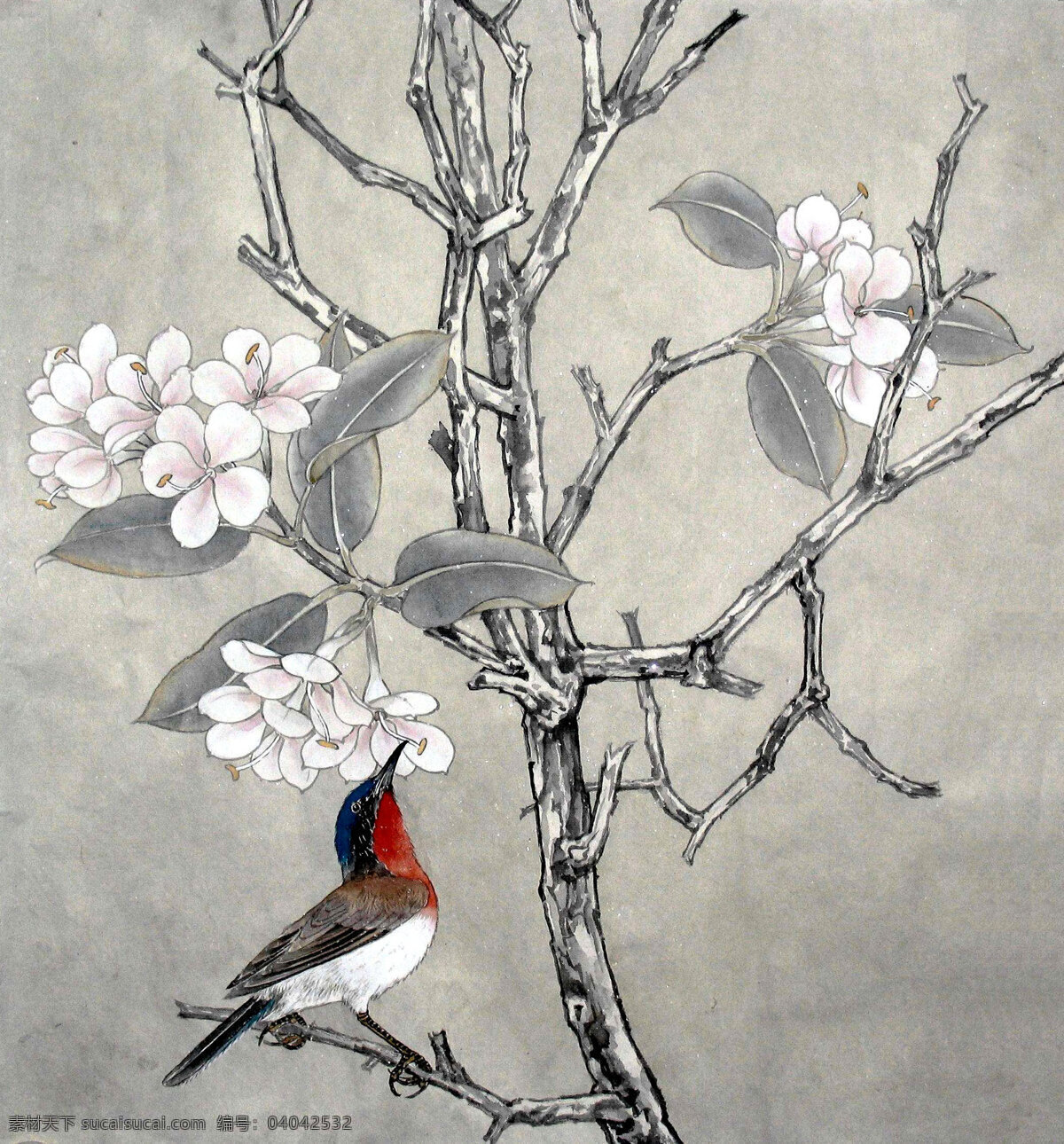 白花 国画艺术 花朵 花木 花鸟画 花鸟图 绘画 绘画书法 中国画 工笔重彩画 现代国画 植物 鸟儿 树木 叶子 书法 印章 国画集18 文化艺术 装饰素材 雕刻 图案