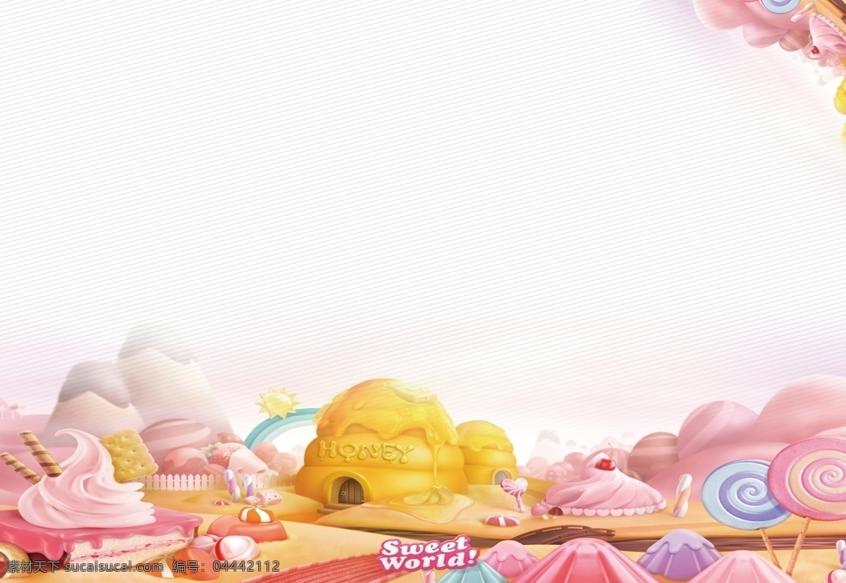 粉色 儿童 卡通 乐园 背景 清新 气球 儿童节 彩虹 花瓣 黄色 蘑菇屋 棒棒糖