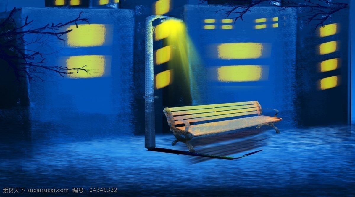 世界 晚安 路灯 下 长椅 插画 背景 路灯下的长椅 世界晚安 插画背景 背景素材 通用背景 手绘背景 卡通背景