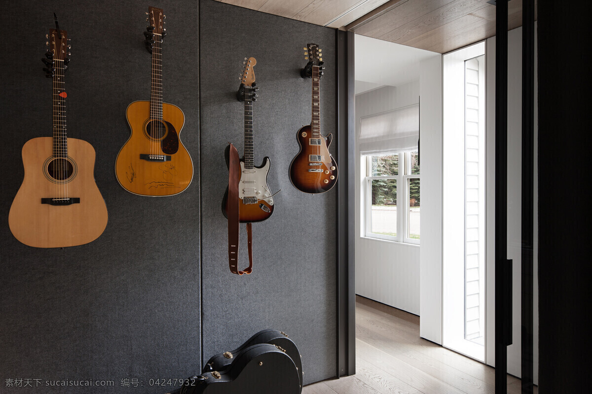 乐器 收藏 室 效果图 高清大图 黑色 吉他 室内设计 棕色