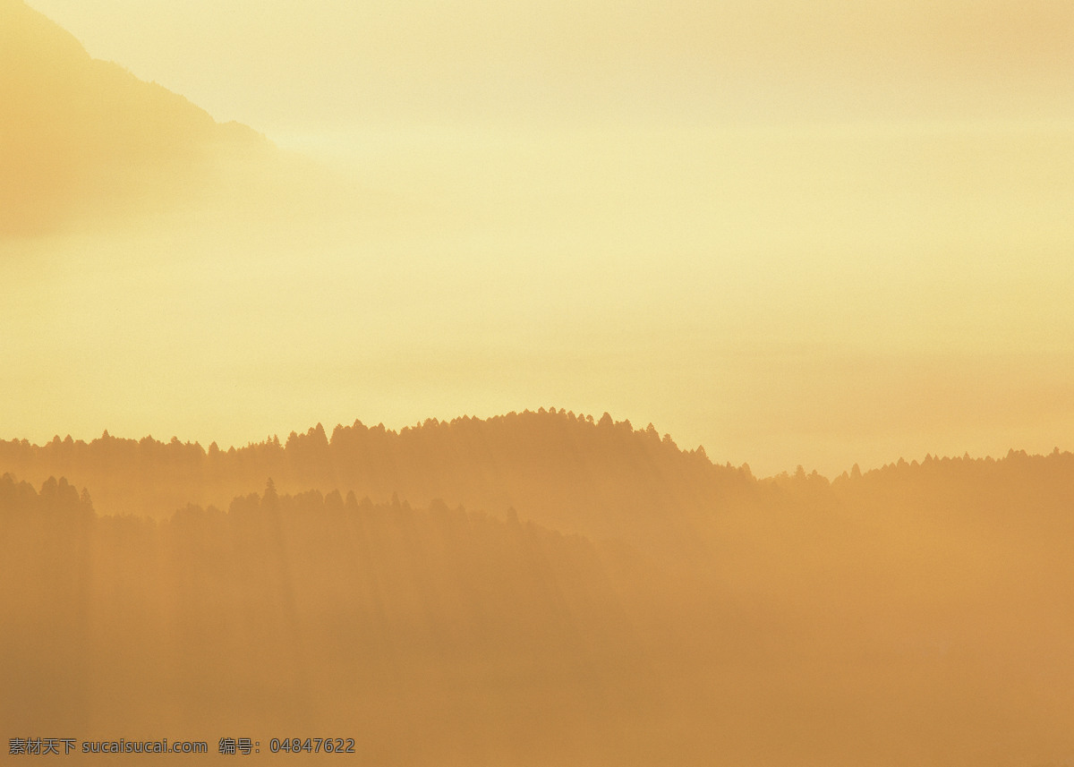 烟雾 高山 景观 天空 树木 云雾 烟云 金黄 黄昏 傍晚 自然景观 高清图片 天空图片 风景图片