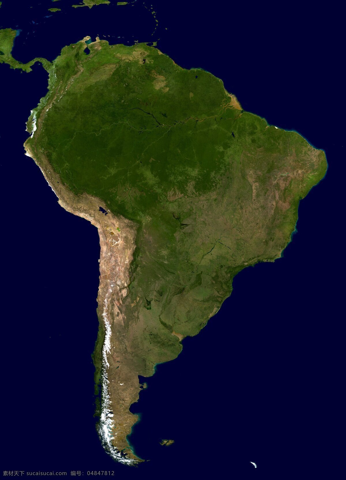南美洲 卫星 图像 大陆 土地 地图 鸟瞰图 卫星图像 卫星照片 美国