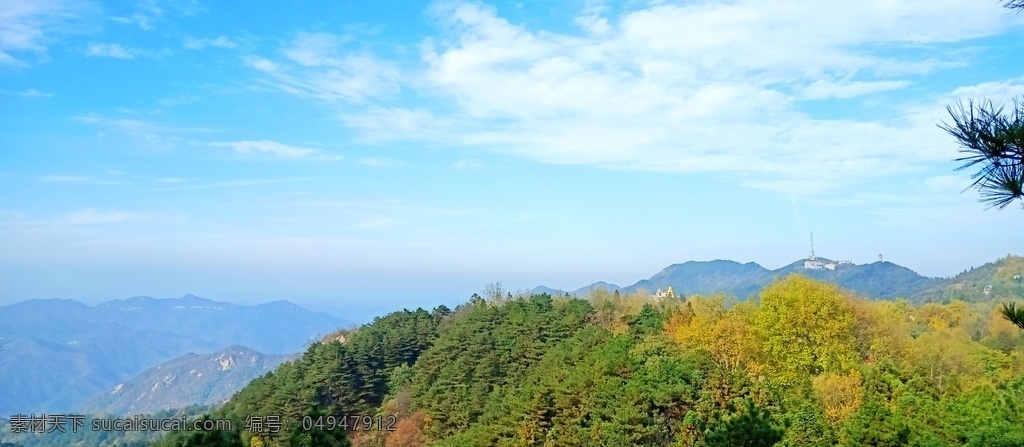 鸡公山 高山 山 绿树 树 松树 蓝天 白云 自然景观 山水风景