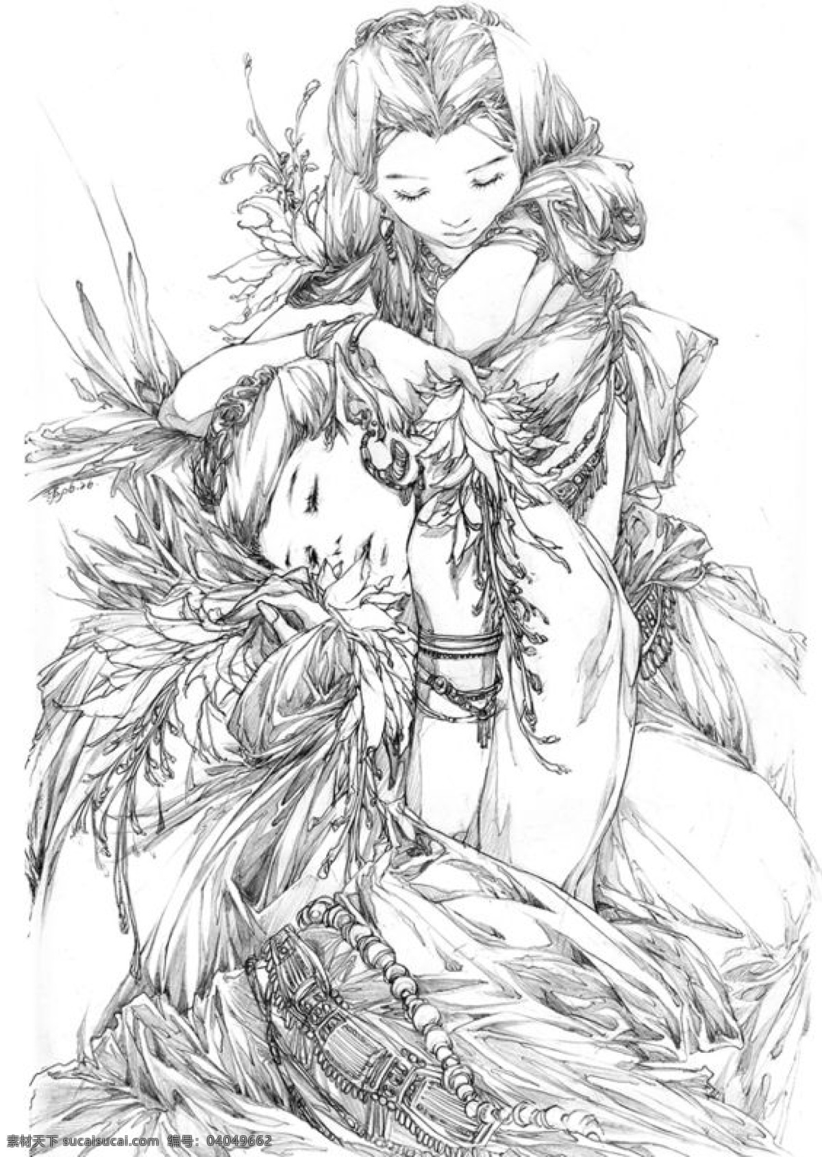 线 稿 古典 女孩 古风 人物 白描 简 笔画 黑白 线稿 古风人物 白描简 矢量图 矢量人物