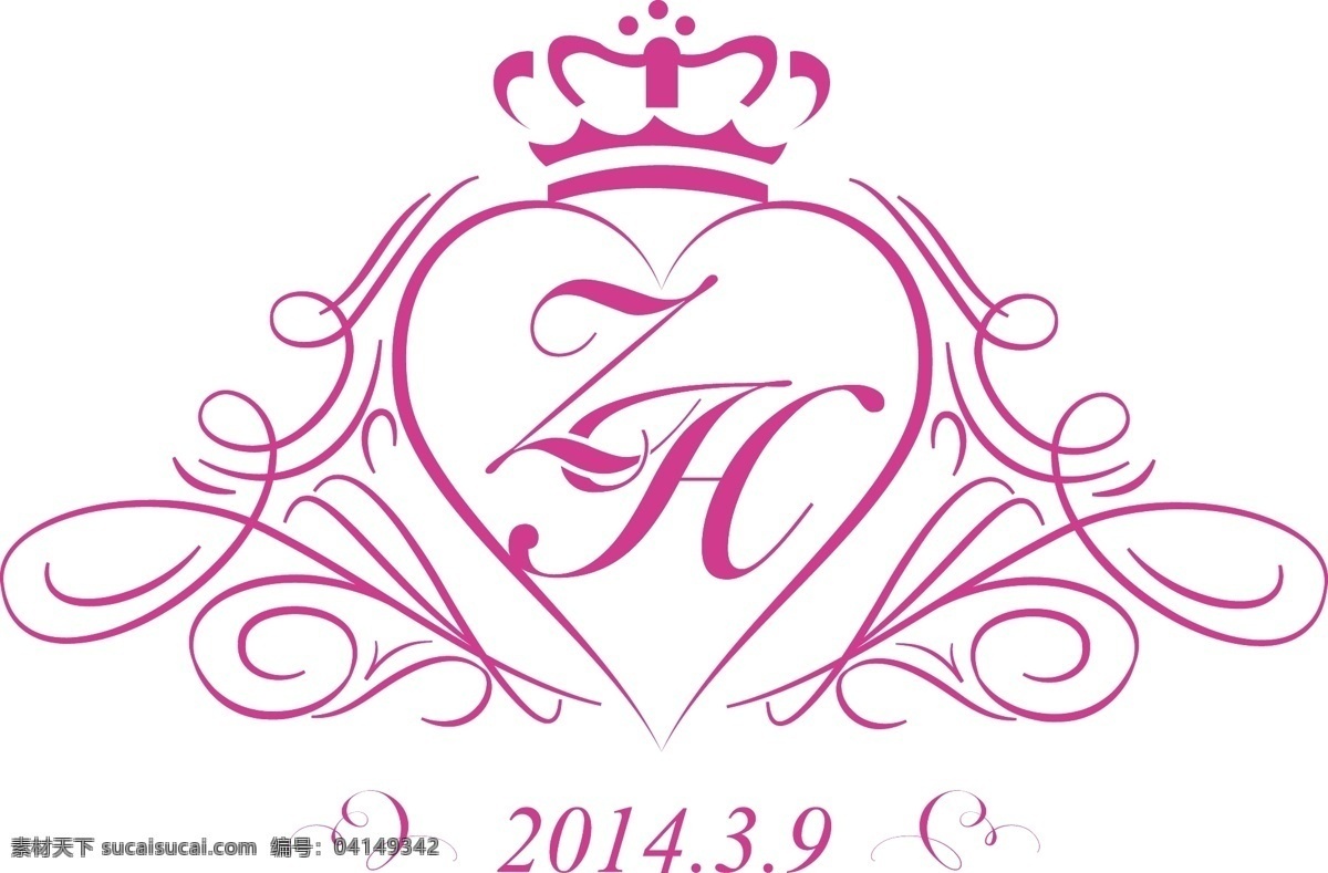 婚礼 logo 紫色 心 花纹 欧式花纹 黄冠 字母 zh 字母变形 矢量素材 其他矢量 矢量