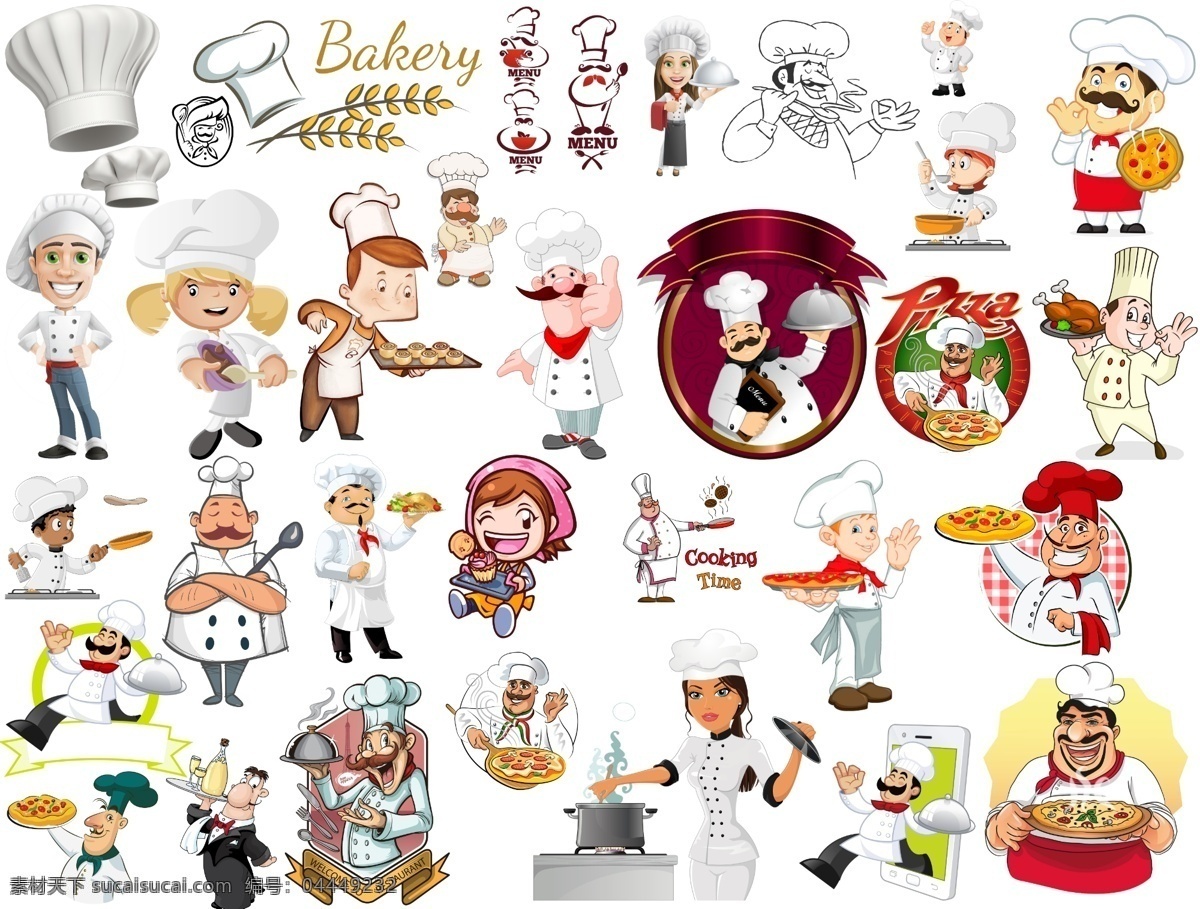 漫画厨师 厨师 职业 卡通厨师 矢量图厨师 厨师帽 高级厨师 煮饭 女厨师 男厨师 大厨 餐厅 游戏 游戏角色 分层