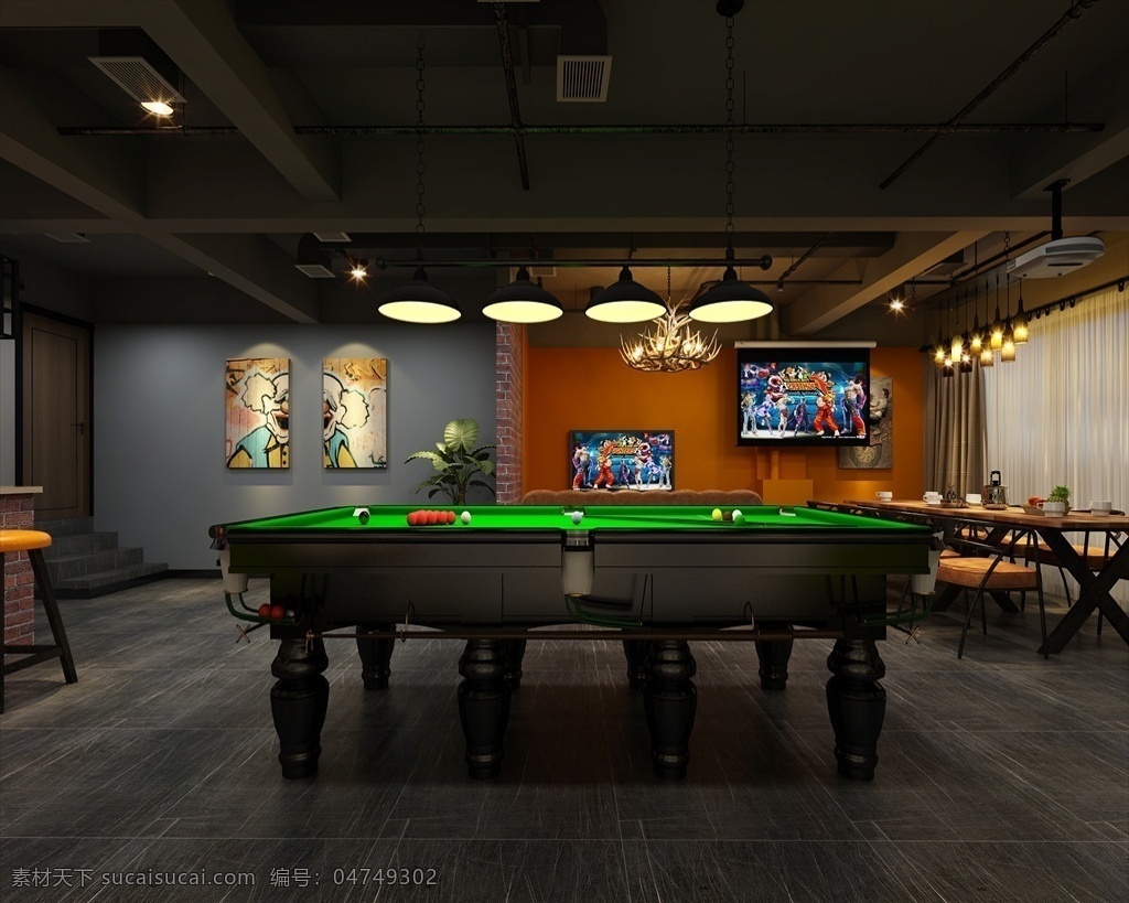 咖啡厅 桌球室 3d 渲染 模型 3d模型 室内设计 室内模型 室内3d模型 渲染模型 3dmax 咖啡馆 休闲吧 3d设计 max