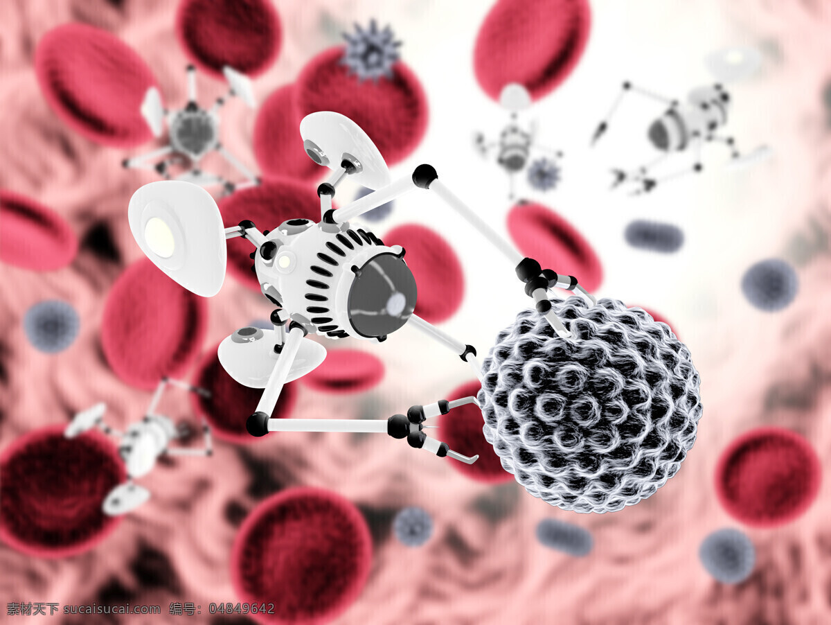红血球与病毒 机器人 红血球 病毒 细胞 细菌 生物科学 生物科技 其他生物 生物世界 白色