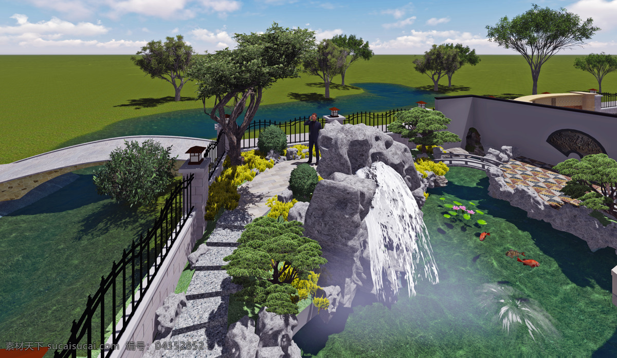 庭院 景观 效果图 景观设计 庭院设计 渲染图 园林景观 中式庭院 环境设计