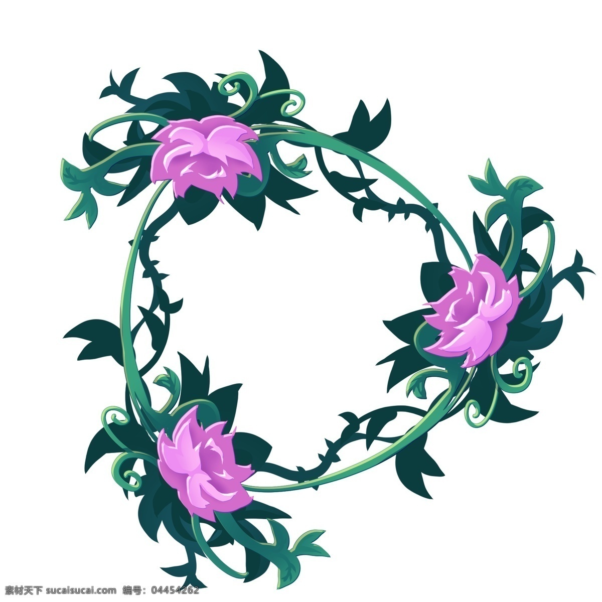 紫色 花朵 花环 插画 紫色的花朵 圆形花环 花卉 绿叶装饰 花藤 花朵边框 春天的花朵 漂亮