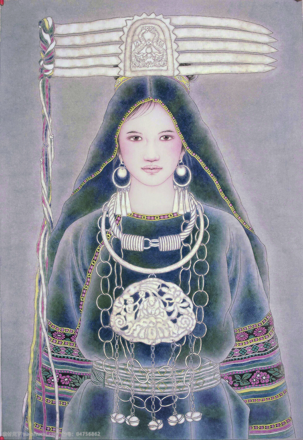 付洛红人物画 美术 中国画 工笔画 人物画 女人 女子 少数民族姑娘 女青年 文化艺术 绘画书法