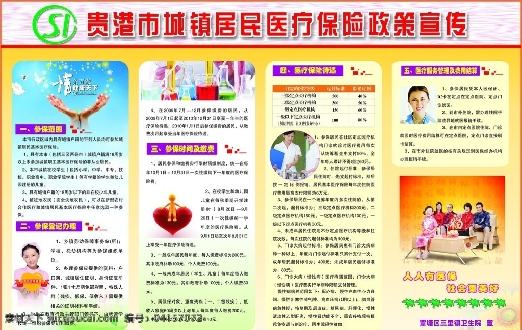 贵港市 城镇 居民 医疗保险 政策宣传 政策 宣传 医院 非农业 卫生院 医疗卫生 广告 矢量