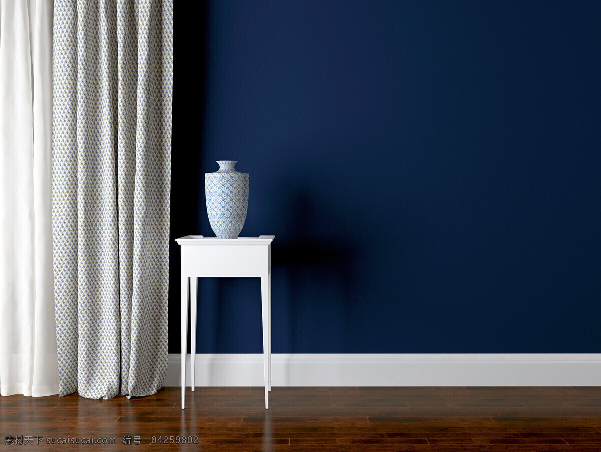 简约 时尚 背景 墙 室内装修 大气 白色窗纱 蓝色背景墙 白色茶几 装饰花瓶 广告背景