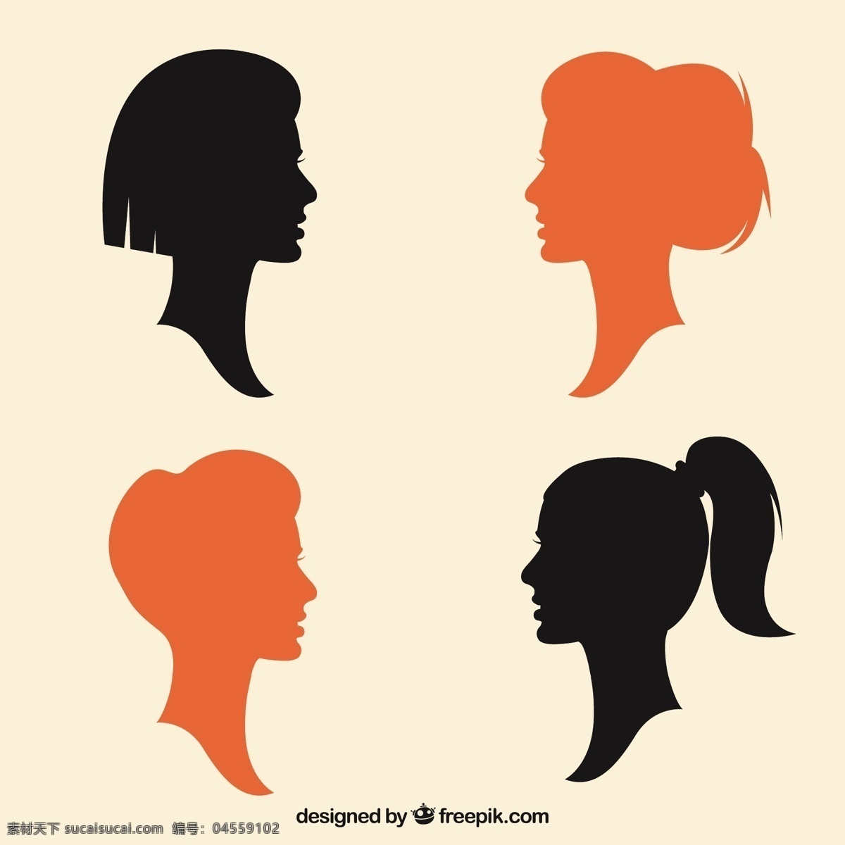 黑色 橙色 女性 剪影 美丽的剪影 颜色 轮廓 女人的轮廓 女 白色