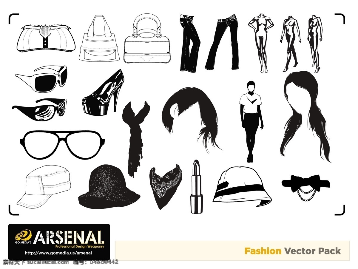 gomedia 出版商 趋势 set 时尚 矢量 袋 服饰 弓 口红 帽子 模型 牛仔裤 女性 眼镜 头发 手袋 太阳镜