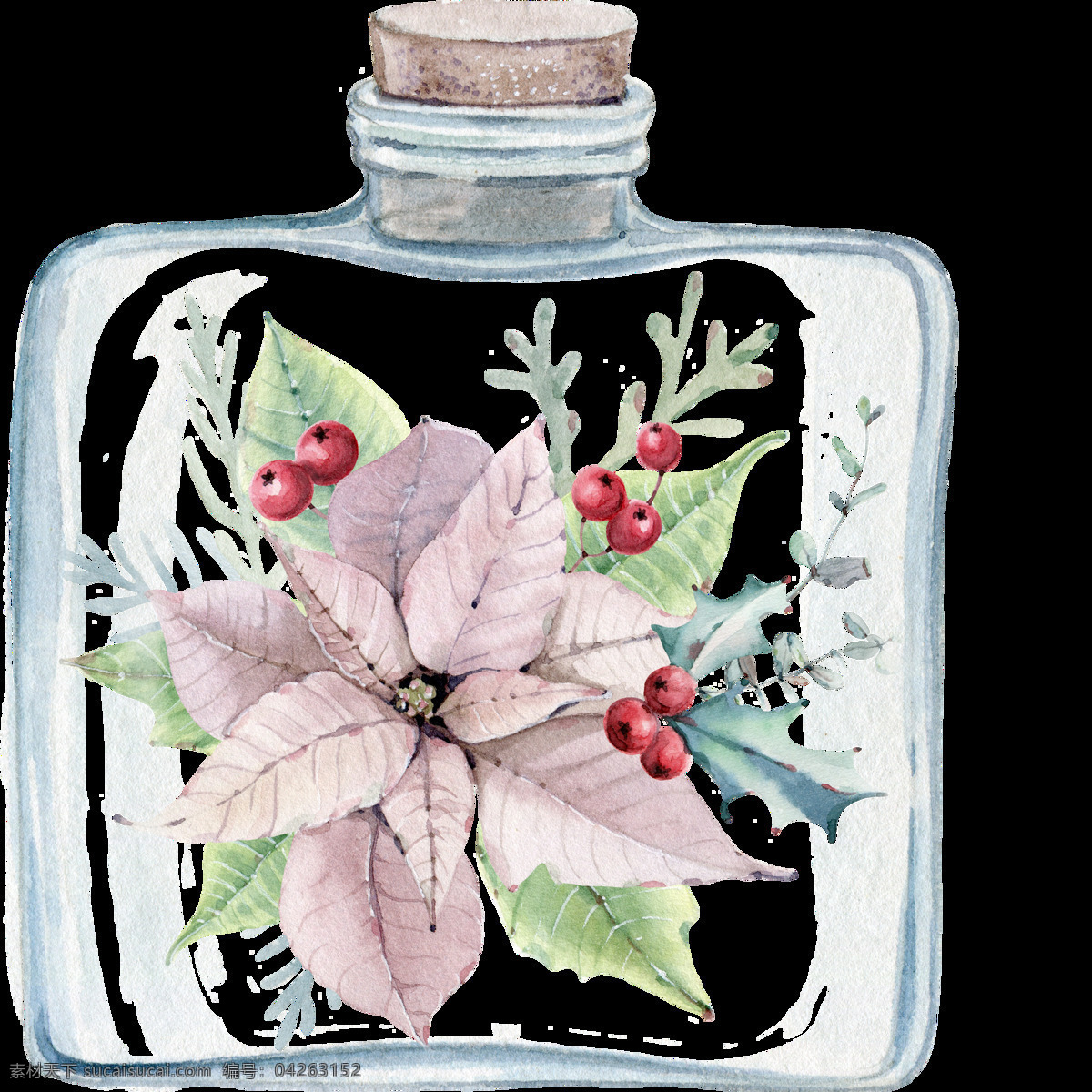 手绘 古典 玻璃 瓶子 高清 唯美 花朵