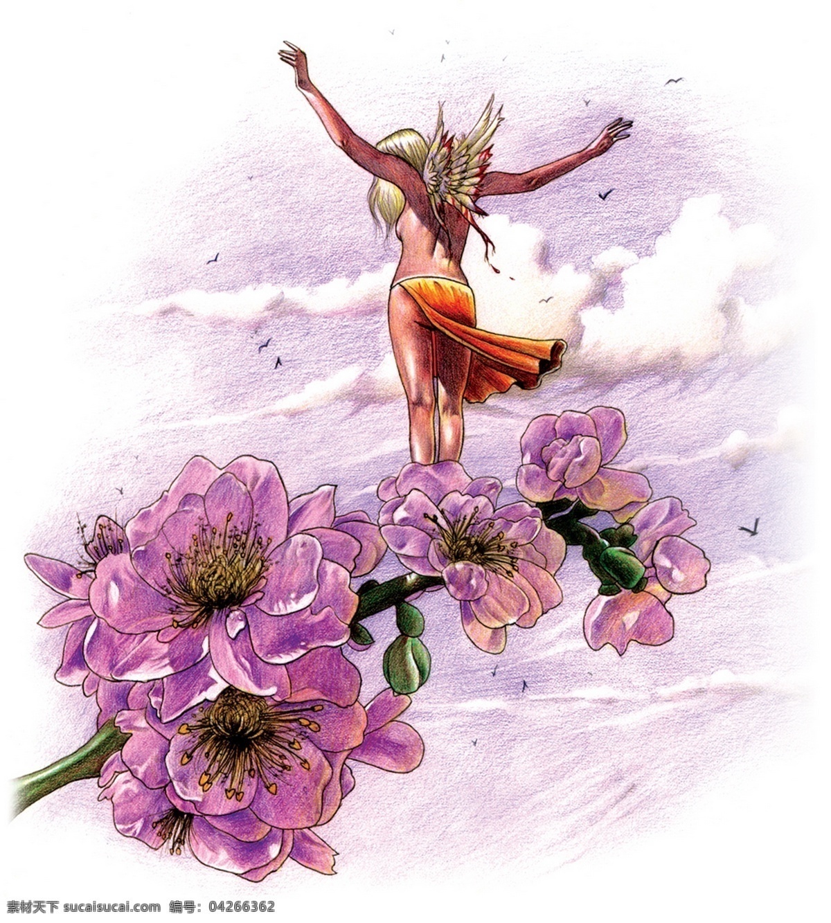 插画 插图 翅膀 动漫 动漫动画 动漫人物 花 精灵 花枝上的仙女 仙女 天使 鸟 欧洲 神话 童话 童话艺术图典
