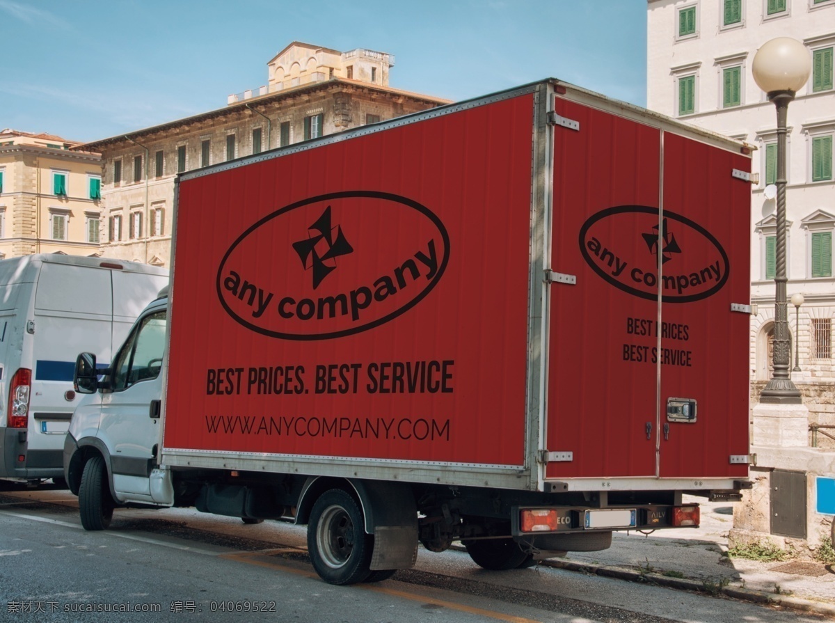 小型 货车 车身 广告 展示 样机 小型货车 车身广告 大气 红色色调 简洁 精美