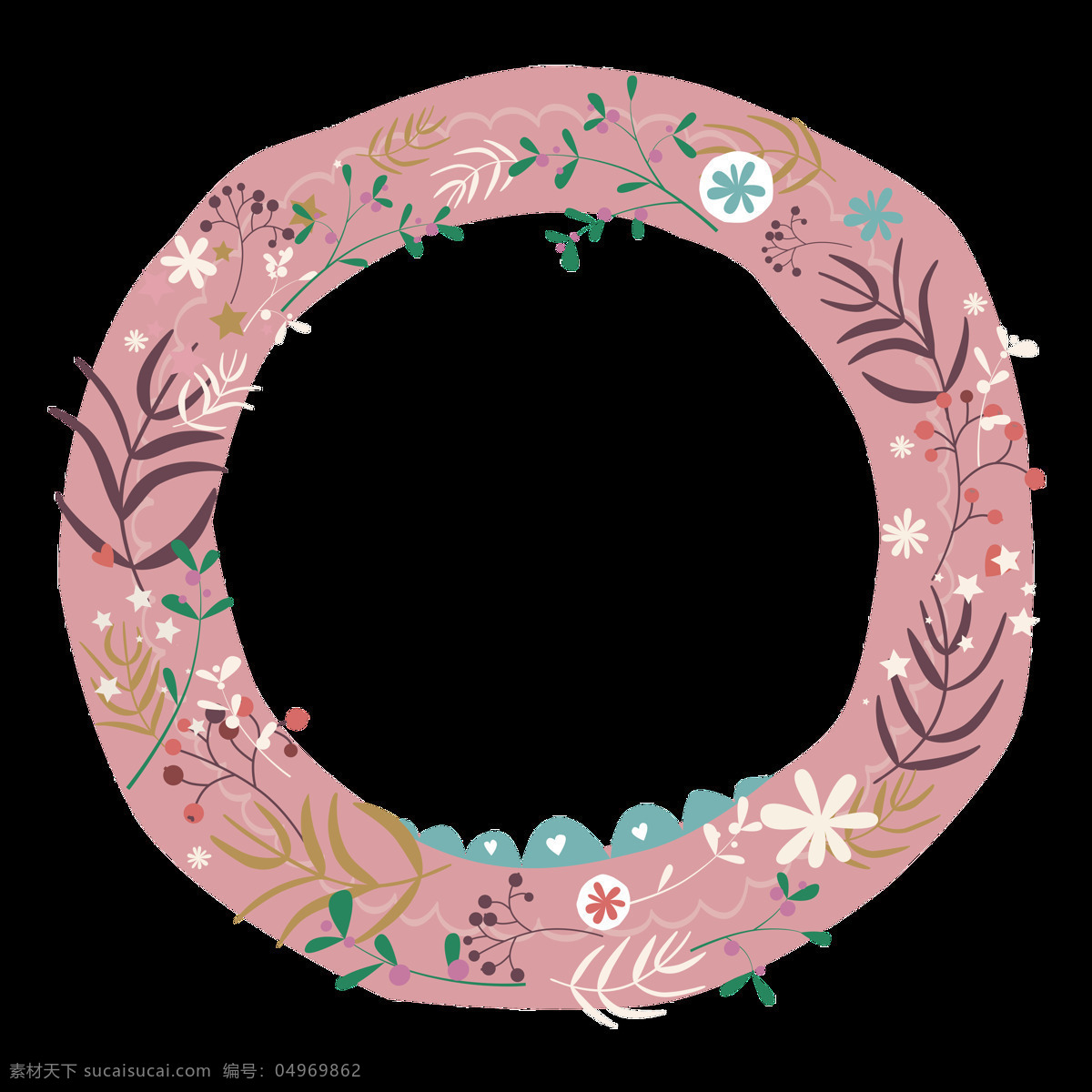 粉色 圆形 花环 卡通 透明 抠图专用 装饰 设计素材