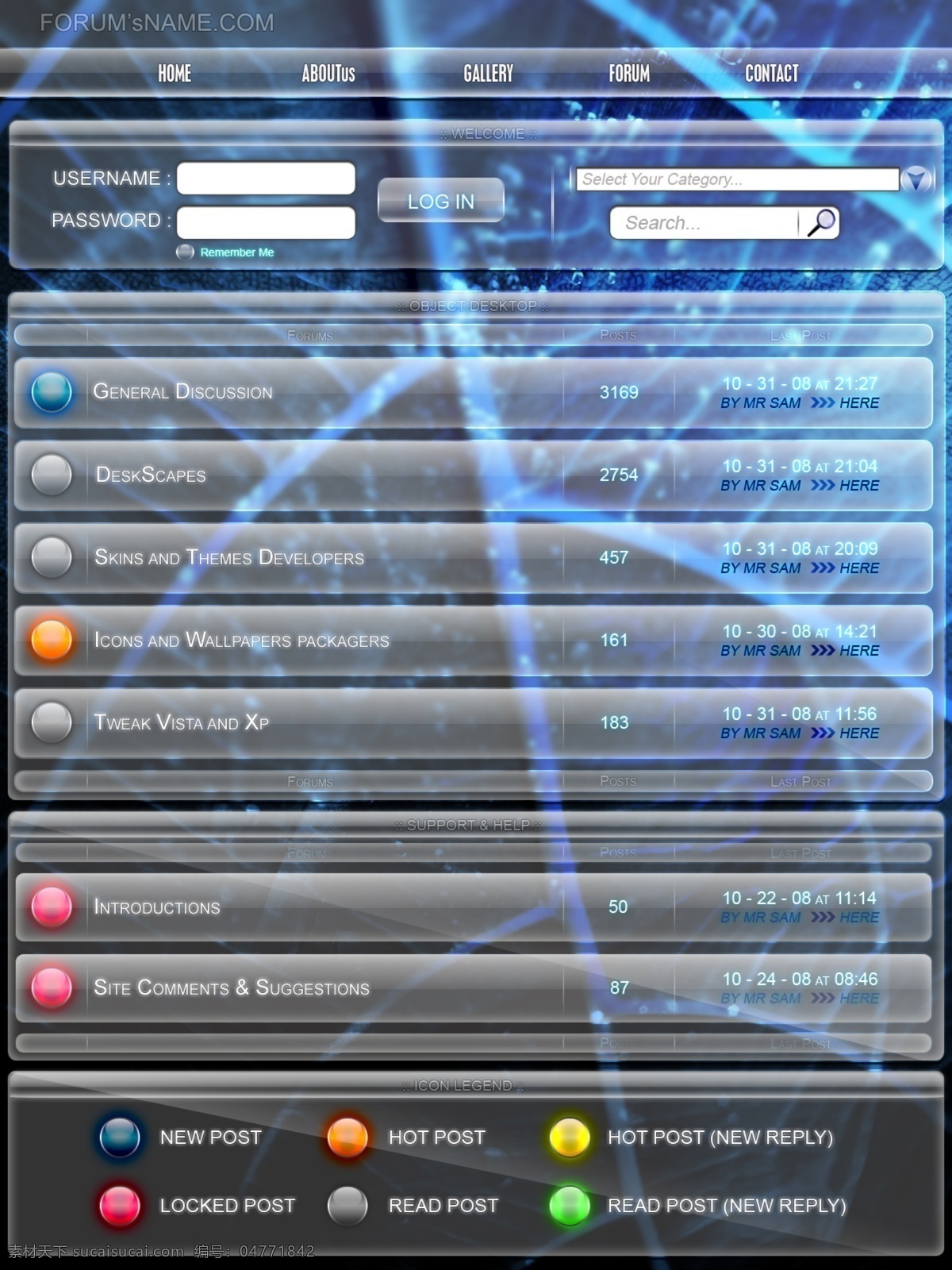 蓝色 水晶 质感 网页 论坛 模板 欧美模板 水晶质感 网页模板 源文件库 网页素材