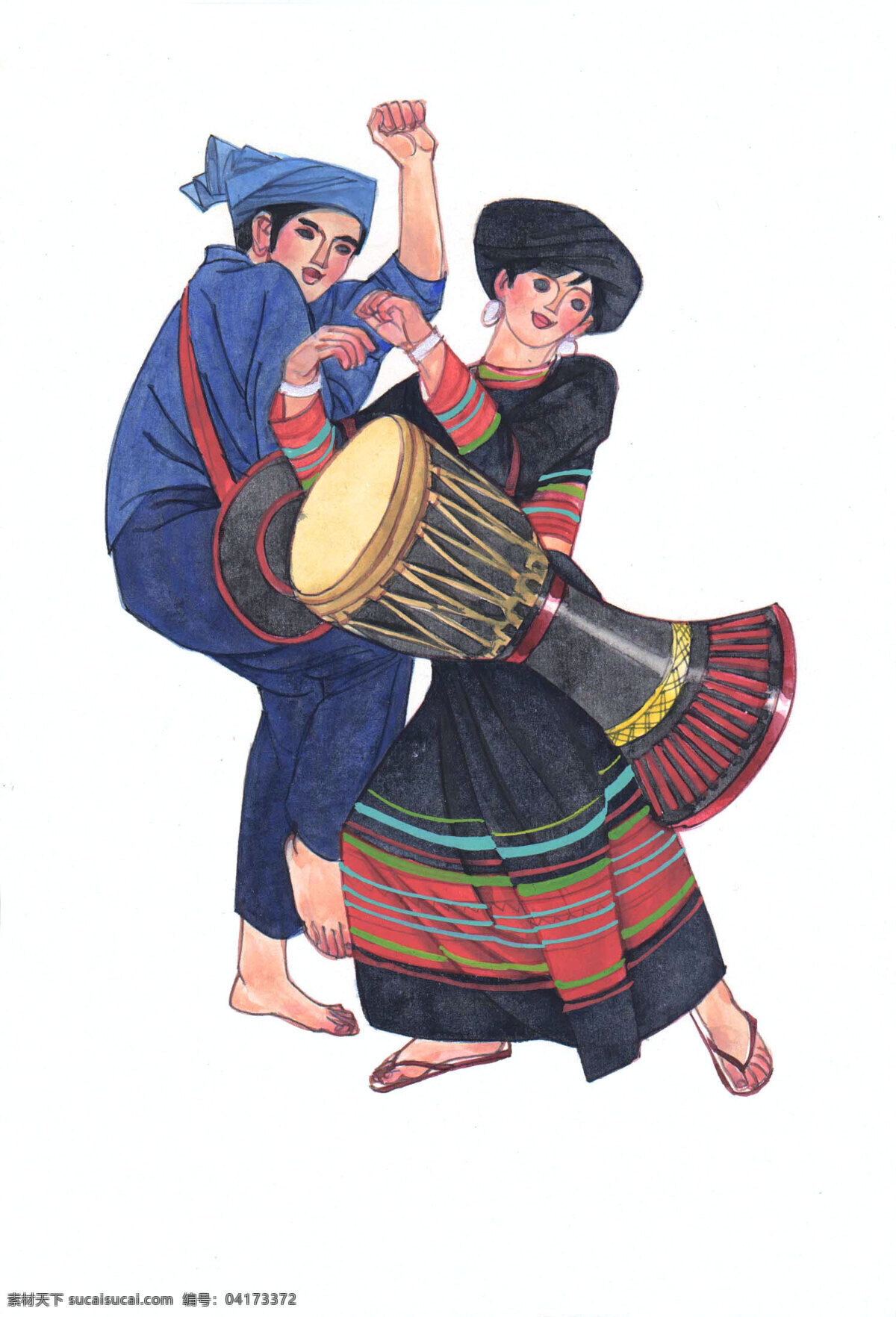 少数民族 拉祜族 手绘 56个民族 生活人物 人物图库