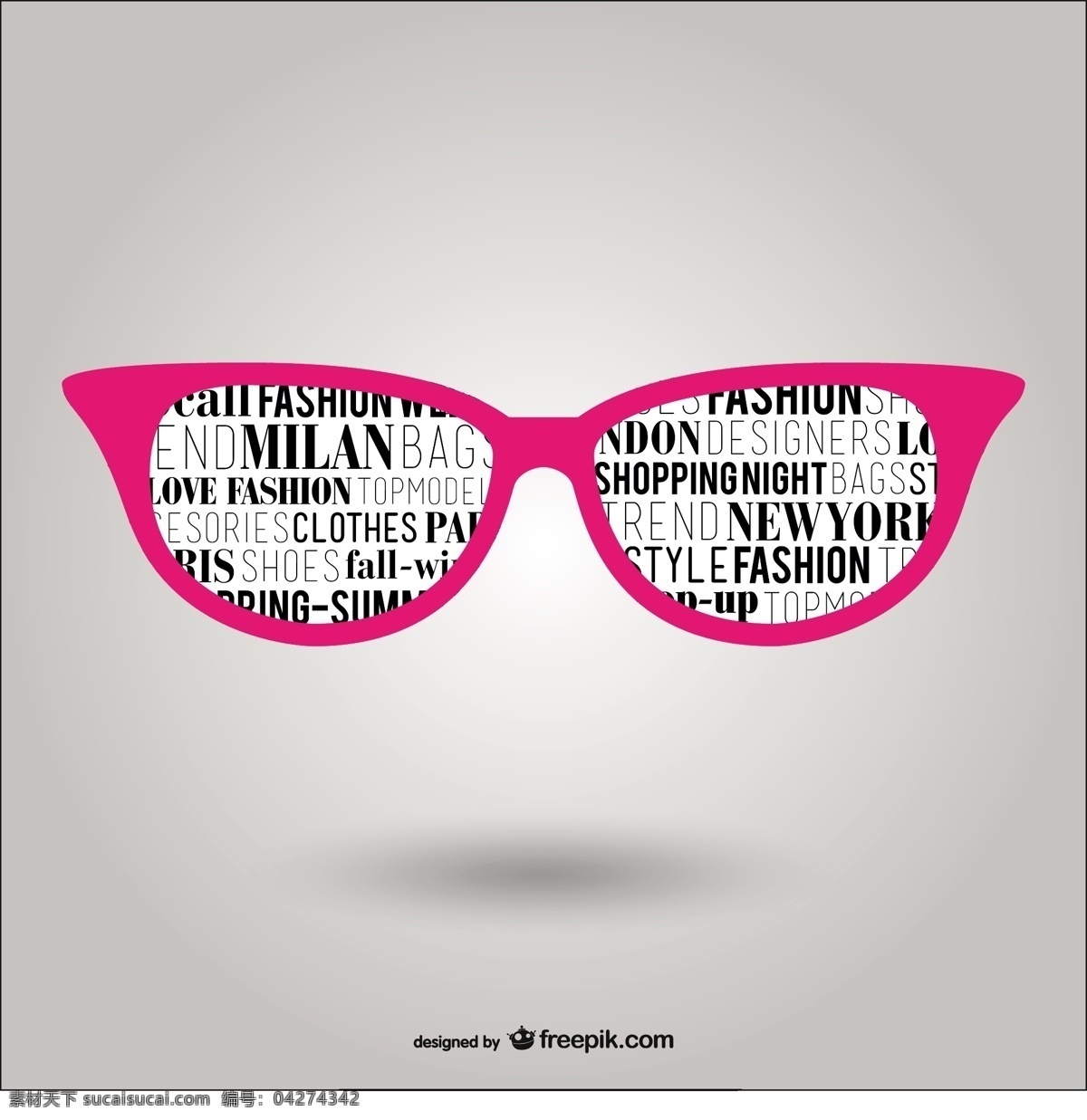 时尚 粉红色 眼镜 排版 眼 粉红 插画 视觉 文字 词语 视图 形象 时尚的设计 概念 趋势 灰色