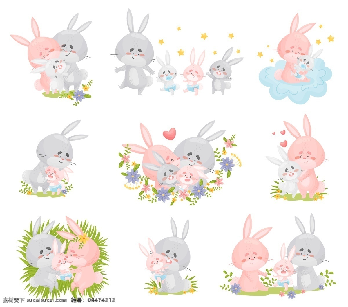 卡通兔子图片 卡通动物 动物印花 动物图案 可爱动物 卡哇伊 动物素材 手绘动物 卡通动物生物 卡通设计