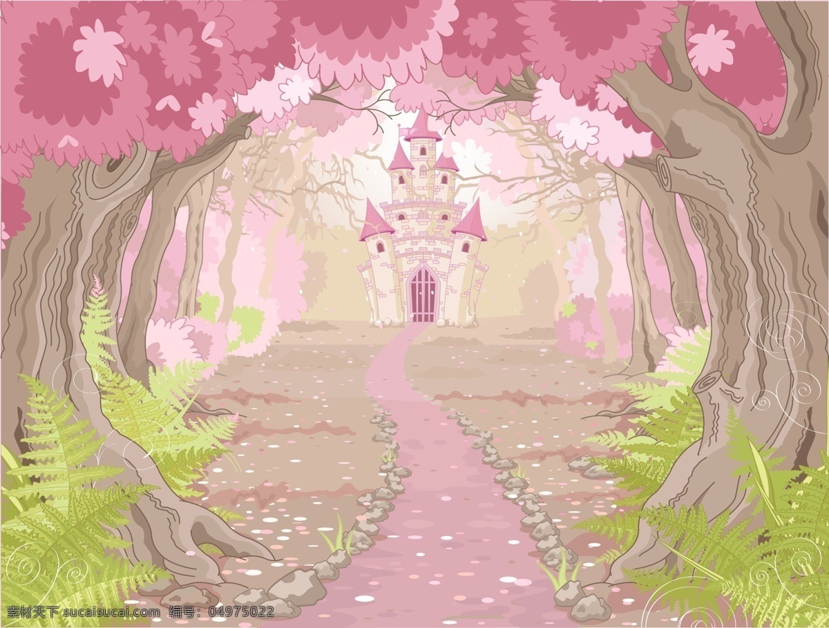 童话 世界 里 城堡 插画 唯美 大树