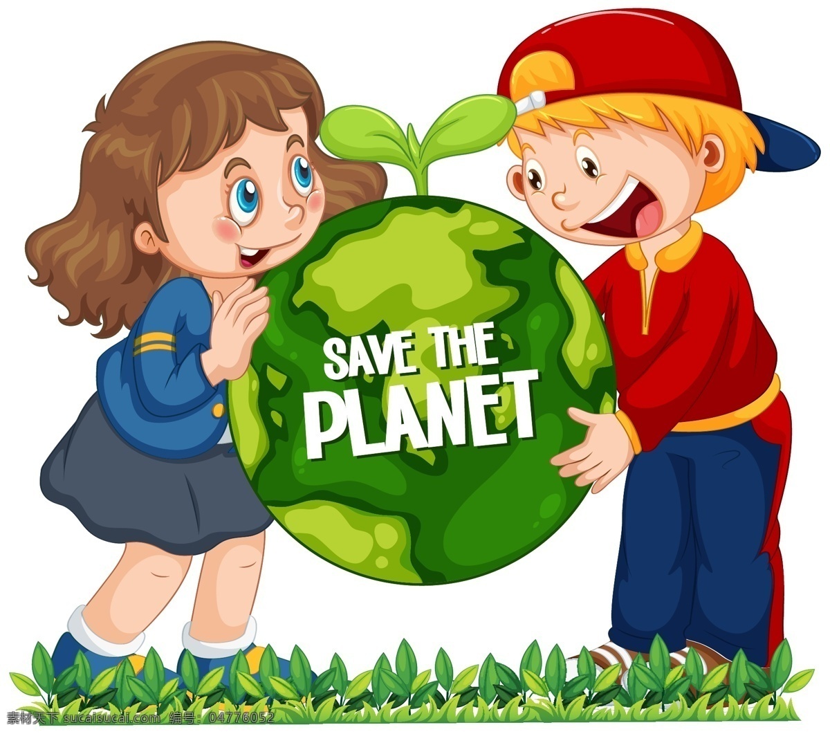 卡通儿童图片 卡通儿童 快乐儿童 插画 漫画 学生 儿童素材 幼儿园 人物 女孩 地球 地球日 环境保护 环保 绿化 卡通设计