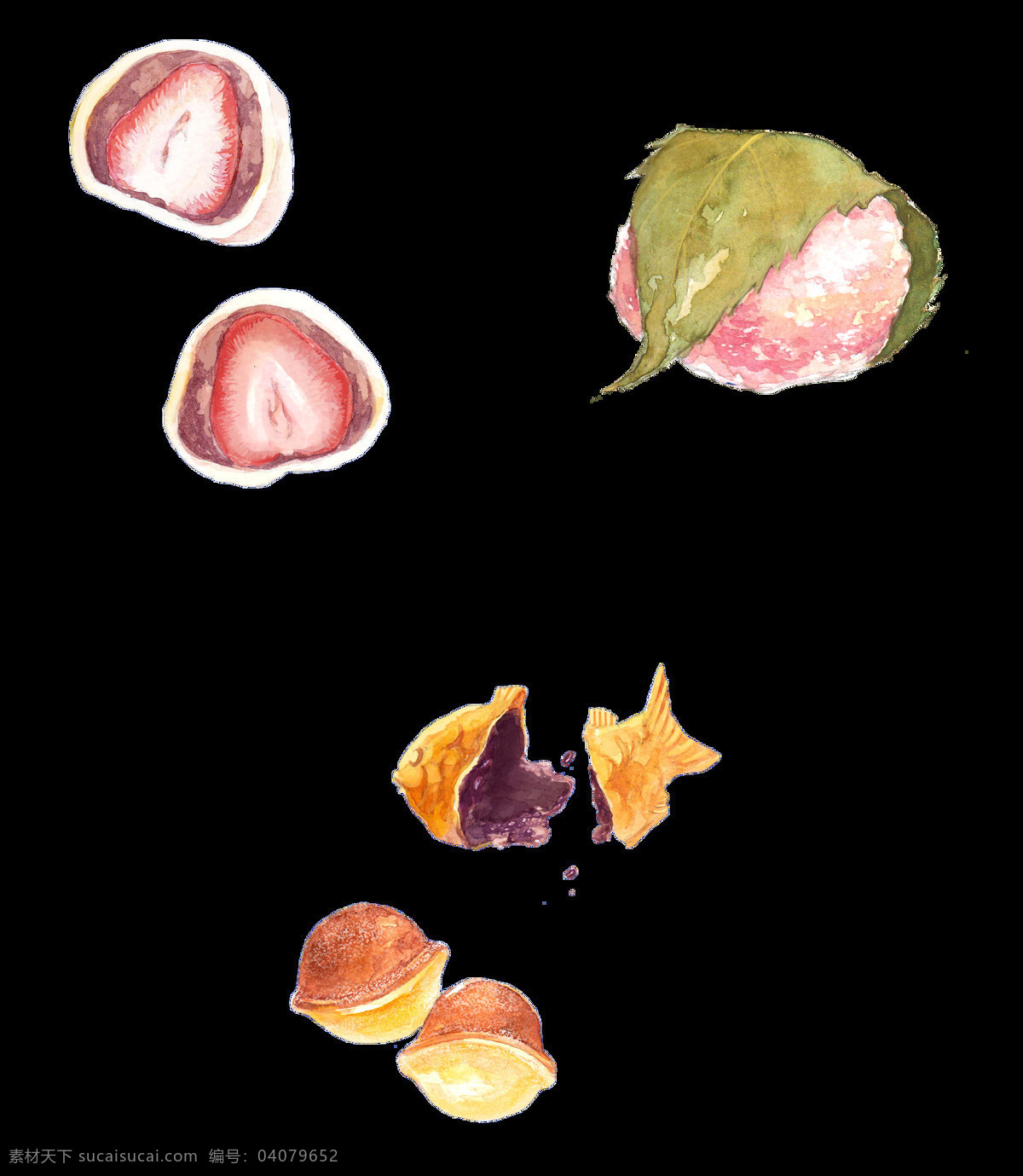 日式点心 日本 日式 和风 食物 点心 甜点 和菓子 草莓大福 鲷鱼烧 绘画书法 文化艺术