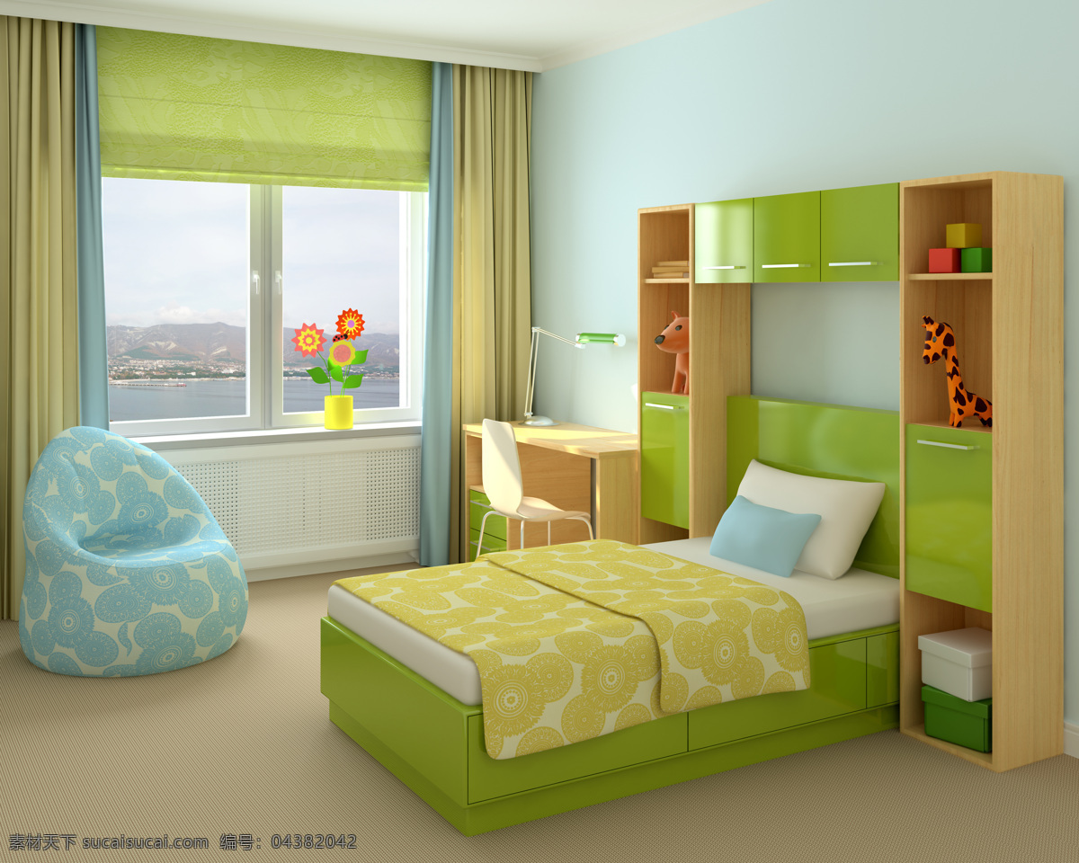 儿童房效果图 室内 效果图 儿童房 现代 简约 环境设计 室内设计 黄色