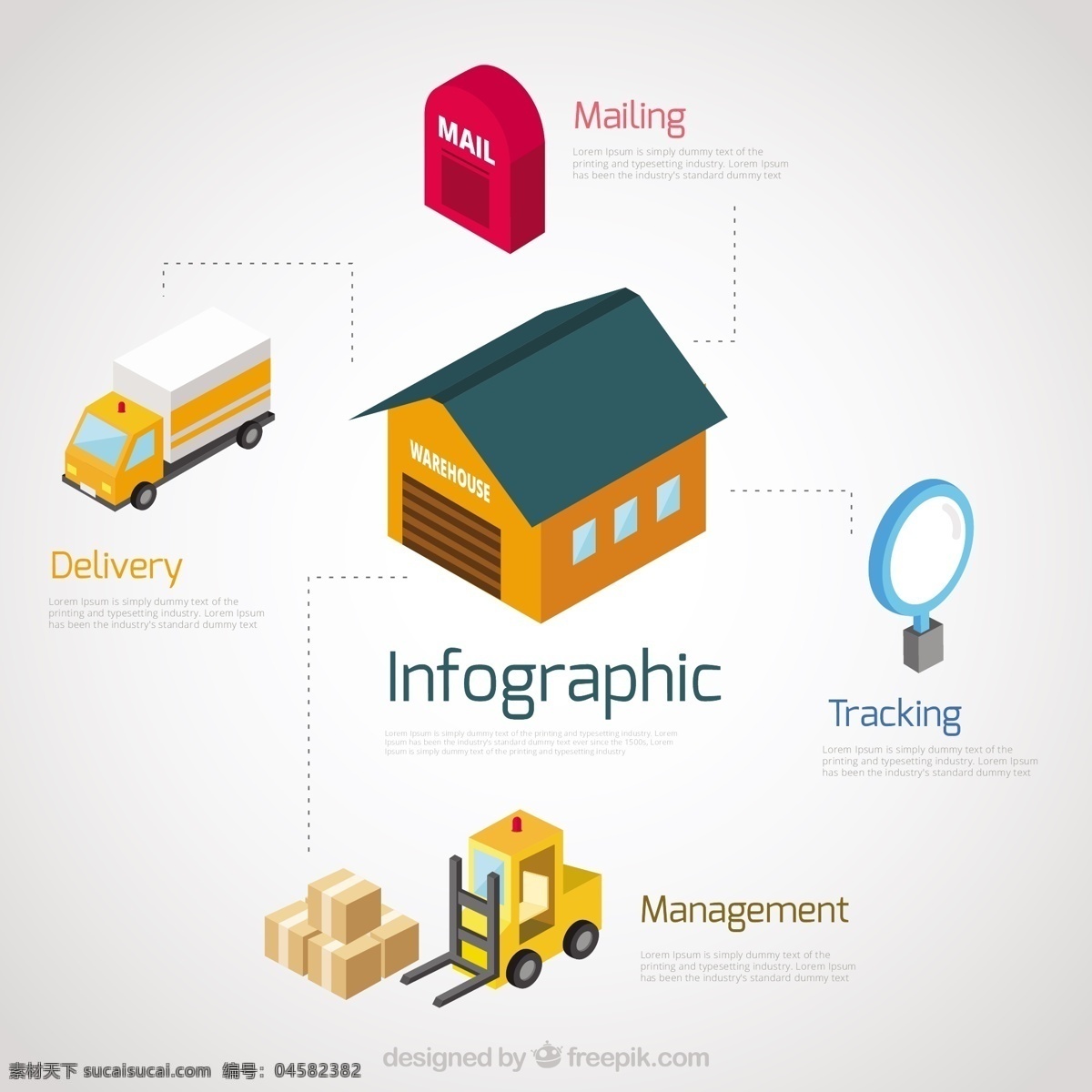 仓库 信息 图表 模板 建筑 颜色 交货过程中 等距 图表模板 数据 信息管理 图形 选项 卡车 跟踪 邮寄