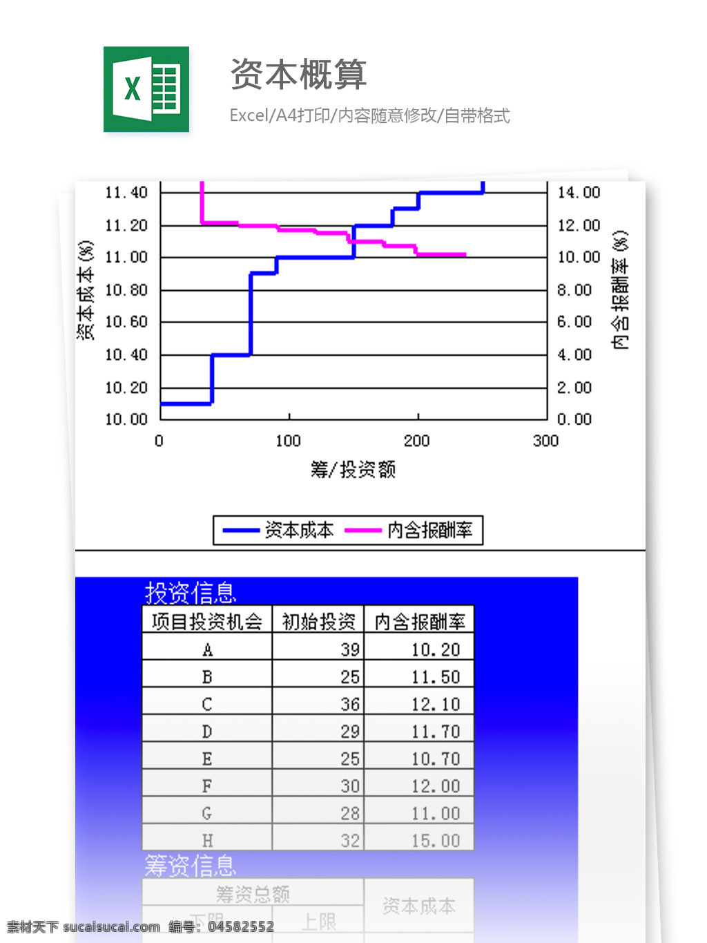 财务 模型 excel 模板 资本 概算 表格模板 图表 表格设计 表格