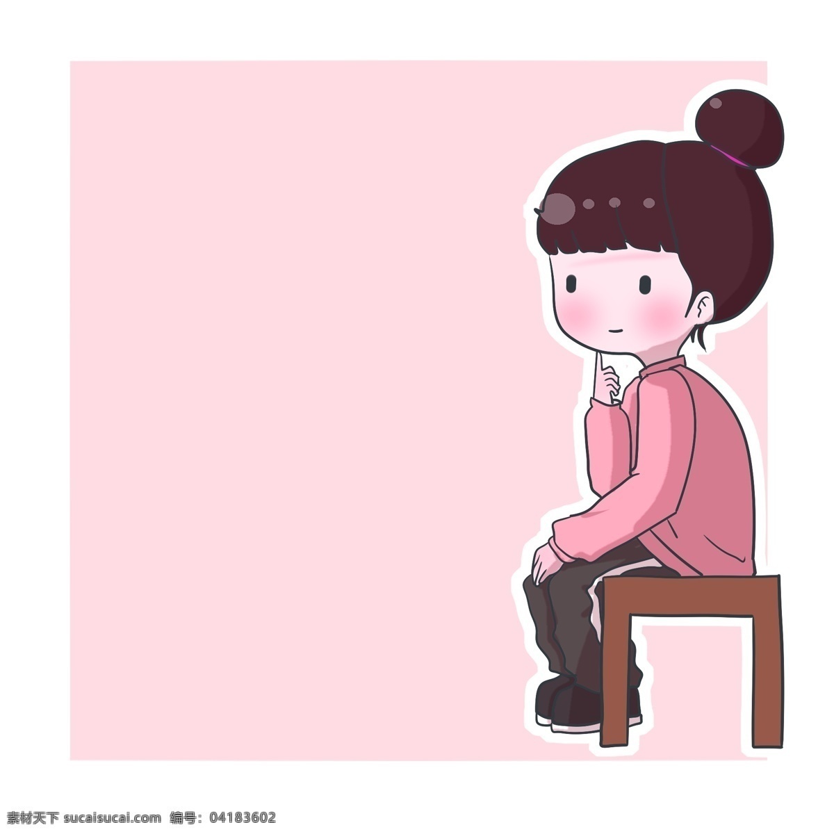 思考 问题 男孩 粉色 边框 坐着的小人 粉色方形边框 可爱人物边框 卡通小人 可爱边框 思考问题男孩