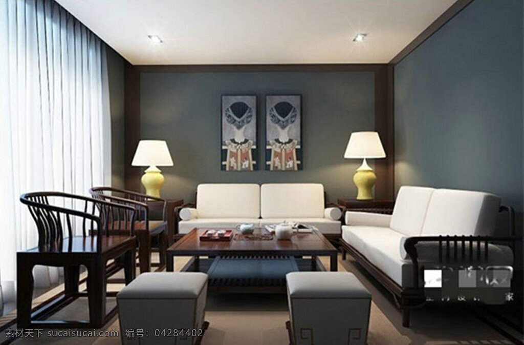 中式 包间 模型 效果图 客厅模型 中式家具 3d模型 室内模型 max 黑色