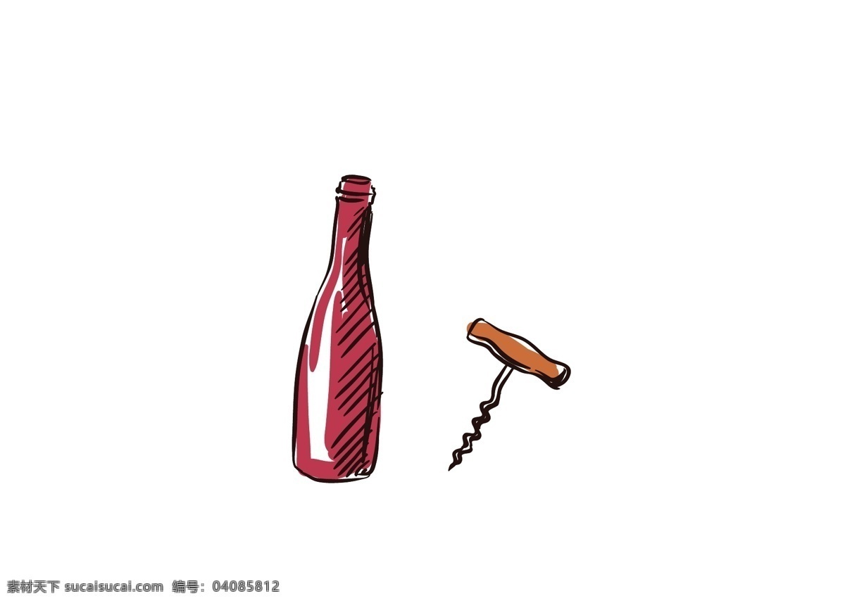 创意 手绘 红酒 开瓶器 原创 矢量图 矢量 红酒瓶 生物静物