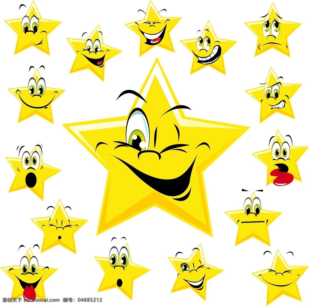 可爱 卡通 星星 表情 五角星 笑脸 有趣 滑稽 幽默 手绘 矢量 蔬菜水果 卡通设计
