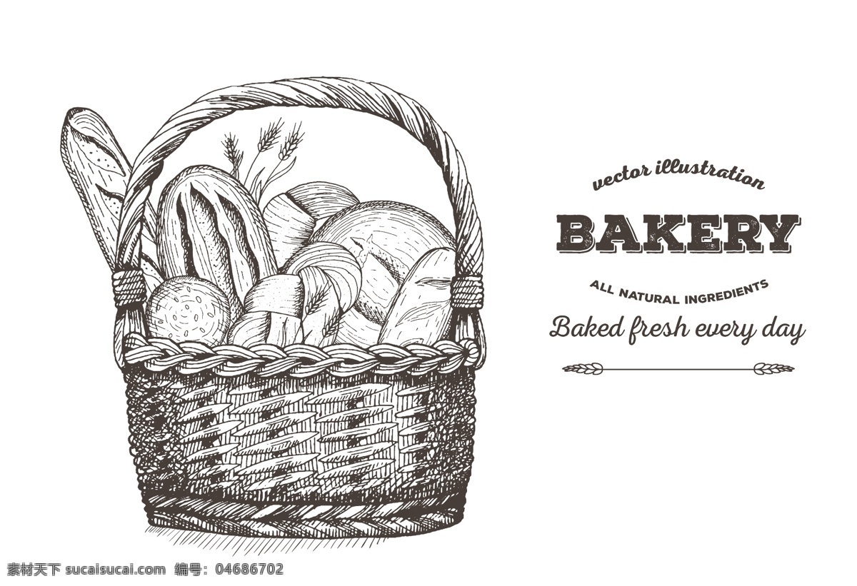 手提 篮里 面包 插画 提篮 面包插画 美食插画 美食插图 美味 食物插图 生活百科 矢量素材