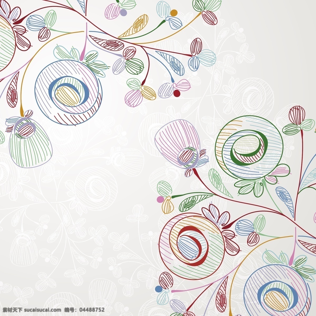 蜡笔 风格 矢量 花卉 插图 花 蜡笔风格 风格的花卉 花卉插图 自由 圆 式 传统 矢量图 日常生活