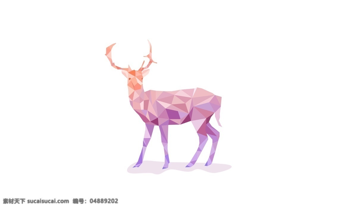 手绘 卡通 菱形 麋鹿 装饰 渐变 紫色 立体
