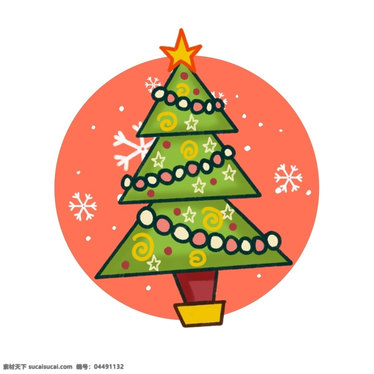 原创 手绘 风 插画 圣诞 节日 圣诞树 元素 圣诞节 喜庆 雪花 手绘风 板绘 灯球 彩灯 雪球
