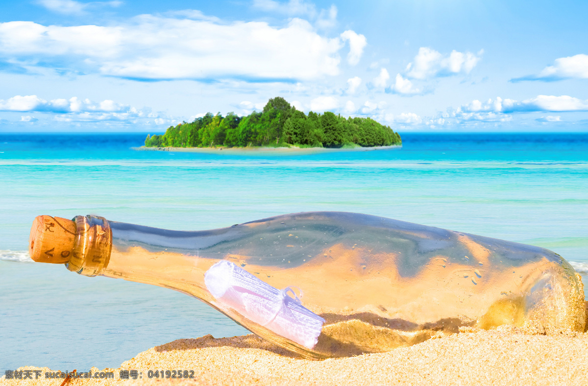 海滩 许愿 瓶 许愿瓶 飘流瓶 高清图片 大海 岛屿 大海图片 风景图片