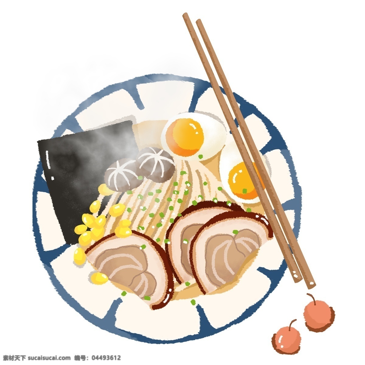 卡通 热气腾腾 拉面 元素 食物 美食 筷子 插画 手绘
