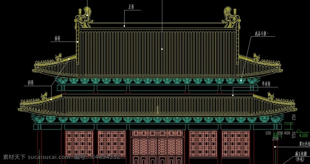 金殿背立面图 宗教建筑 寺庙 和尚 尼姑庵 罗汉 大雄宝殿 弥勒 观音 佛教 宗教 建筑 cad 图 建筑设计 环境设计 源文件 dwg