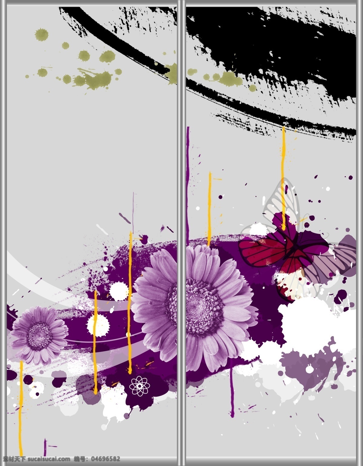 潮流 个性 广告设计模板 花朵 花纹 菊花 墨迹 圈圈 移门 图案 模板下载 移门图案 移门汇 移门图 水墨 紫色 线条 源文件