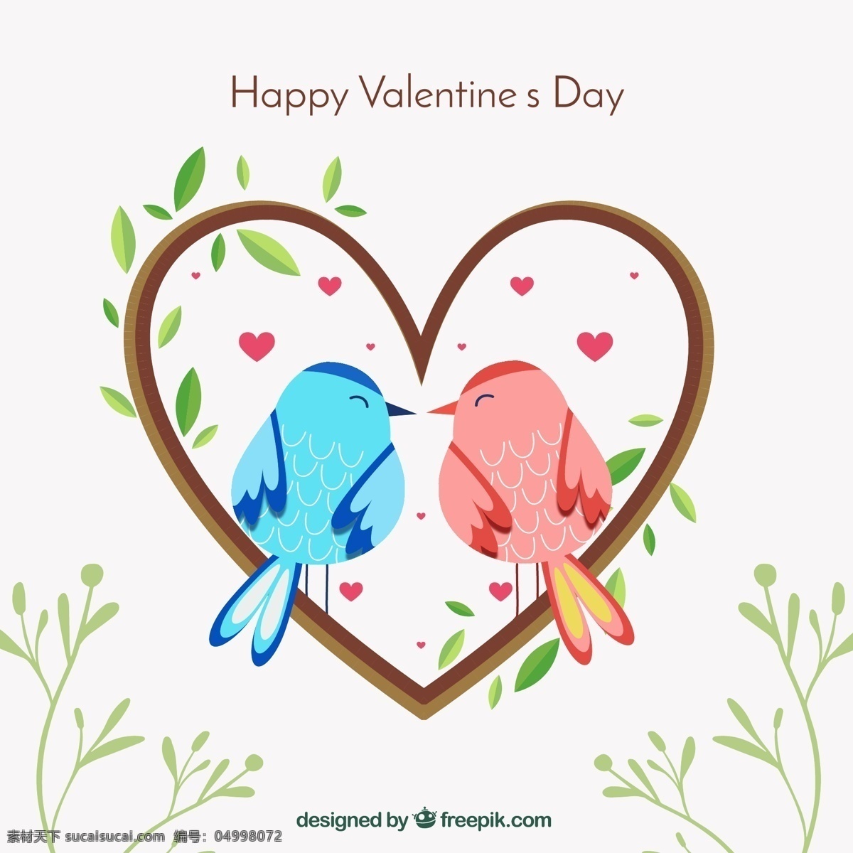 可爱 情人节 爱心 情侣 鸟 矢量图 树叶 happy valentines day 文化艺术 节日庆祝