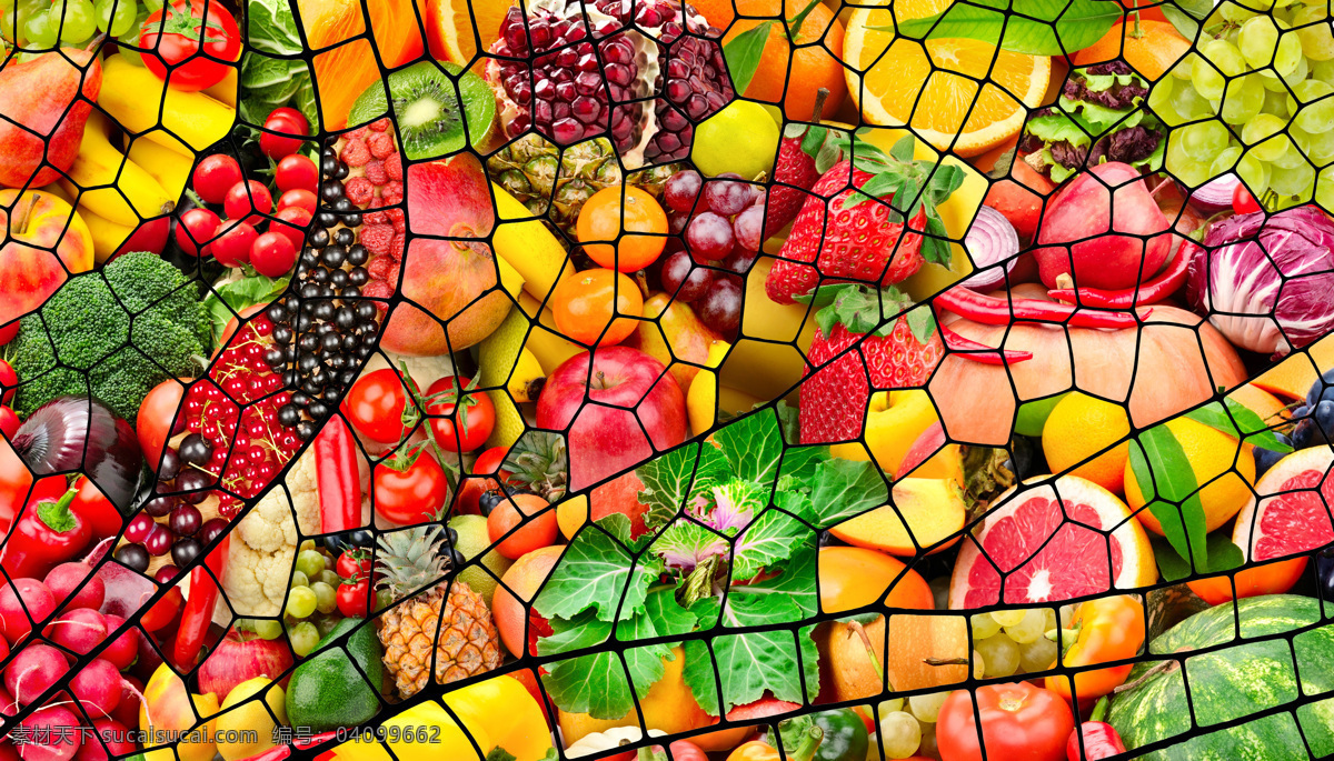 创意 马赛克 蔬菜 水果 时尚 新鲜 底纹边框 背景底纹