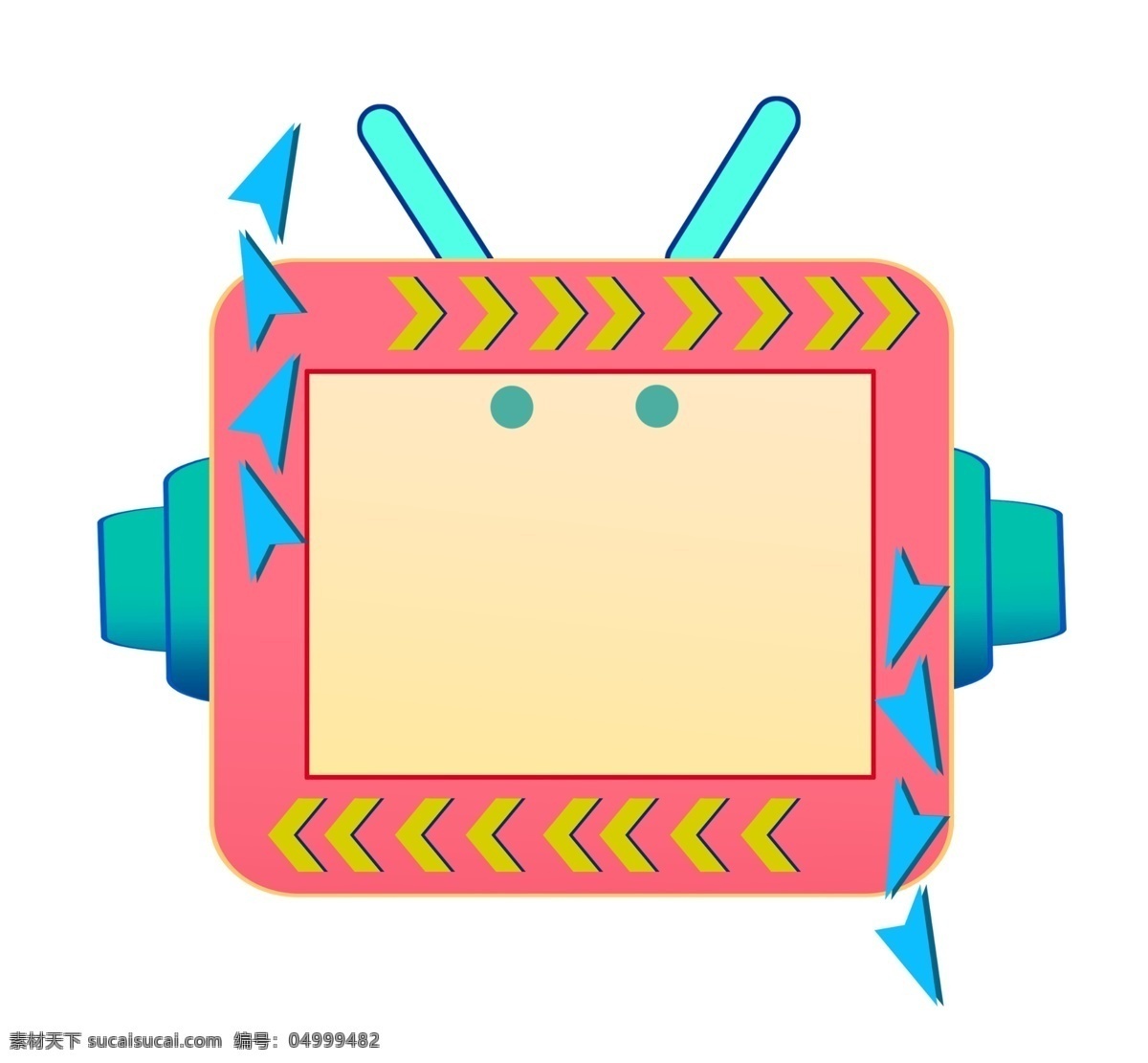 粉色 卡通 电视 边框 创意边框插画 卡通边框 粉色边框 黄色条纹装饰 蓝色箭头 绿色的天线 创意边框