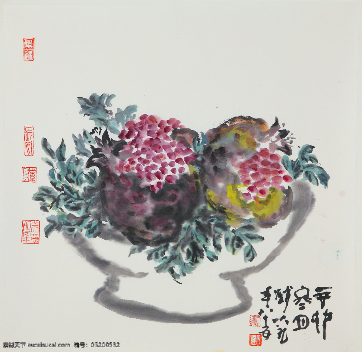 多子 多福 刺绣 石榴 室内装饰设计 中国画 写意瓜果画 钱大礼作品 工艺美术 平面广告 装饰设计 文化艺术