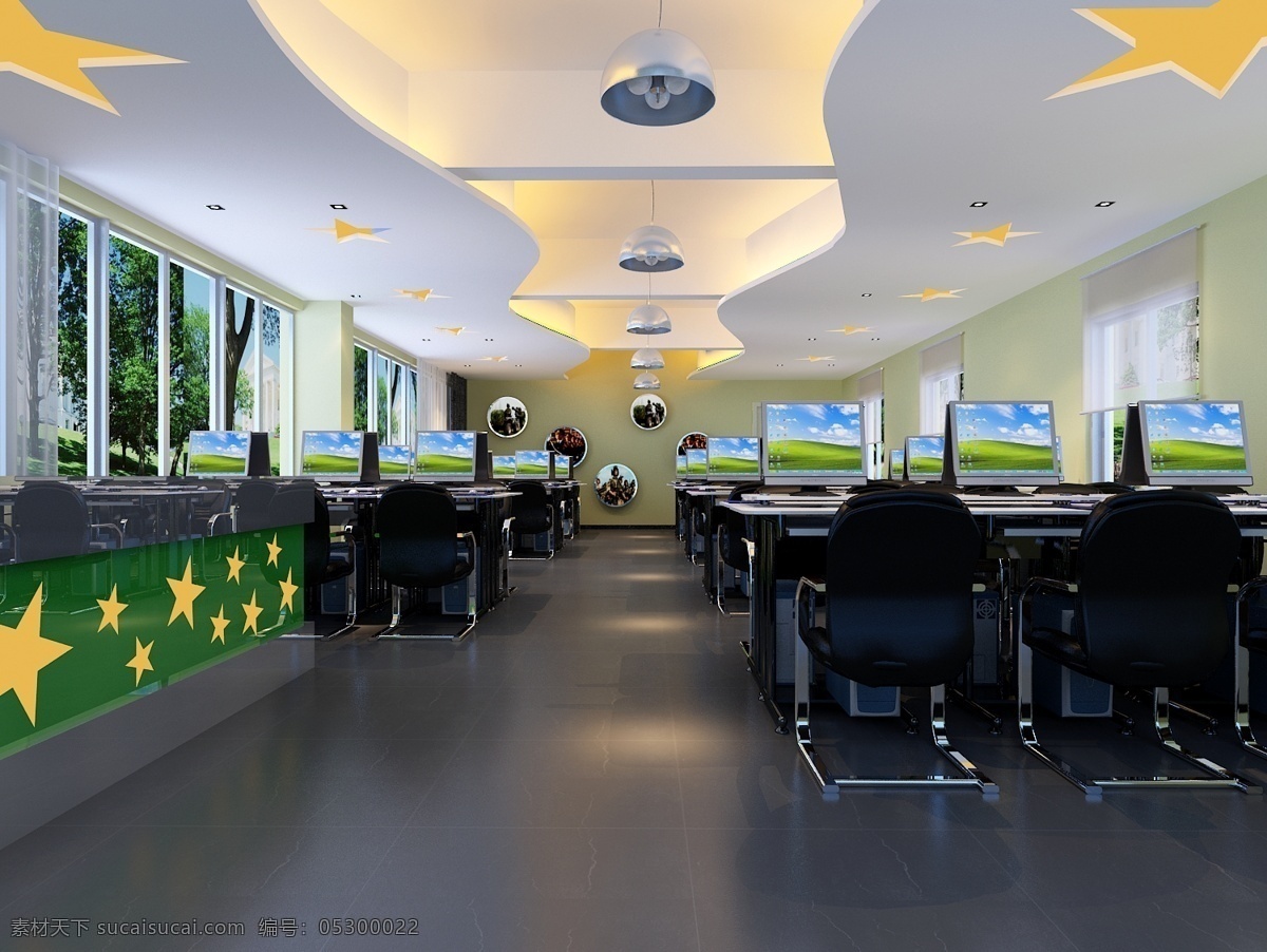 现代 网吧 装修设计 电脑 座椅 个性吊顶 3d模型素材 室内装饰模型
